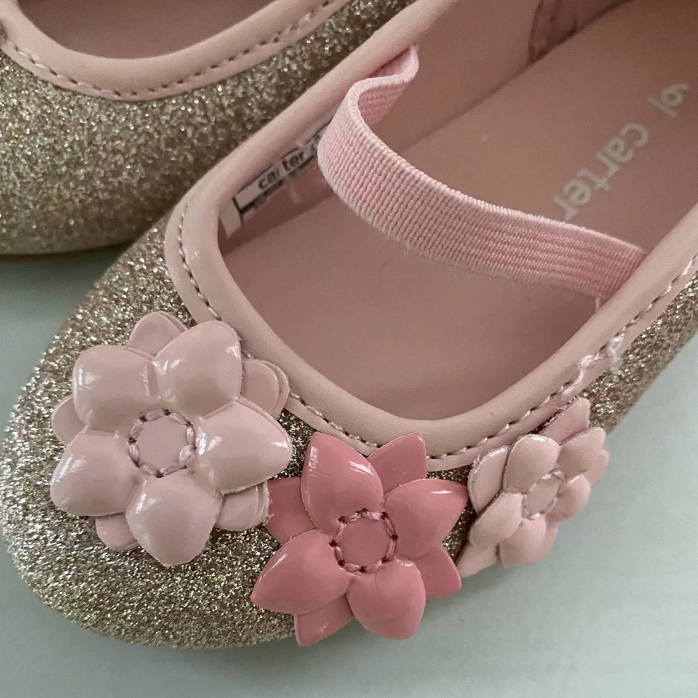 Carter's pink and Glittery Gold Floral Dress Shoes
